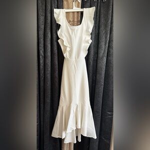 Saints & Secrets Elegant Ruffle-Trim White Dress